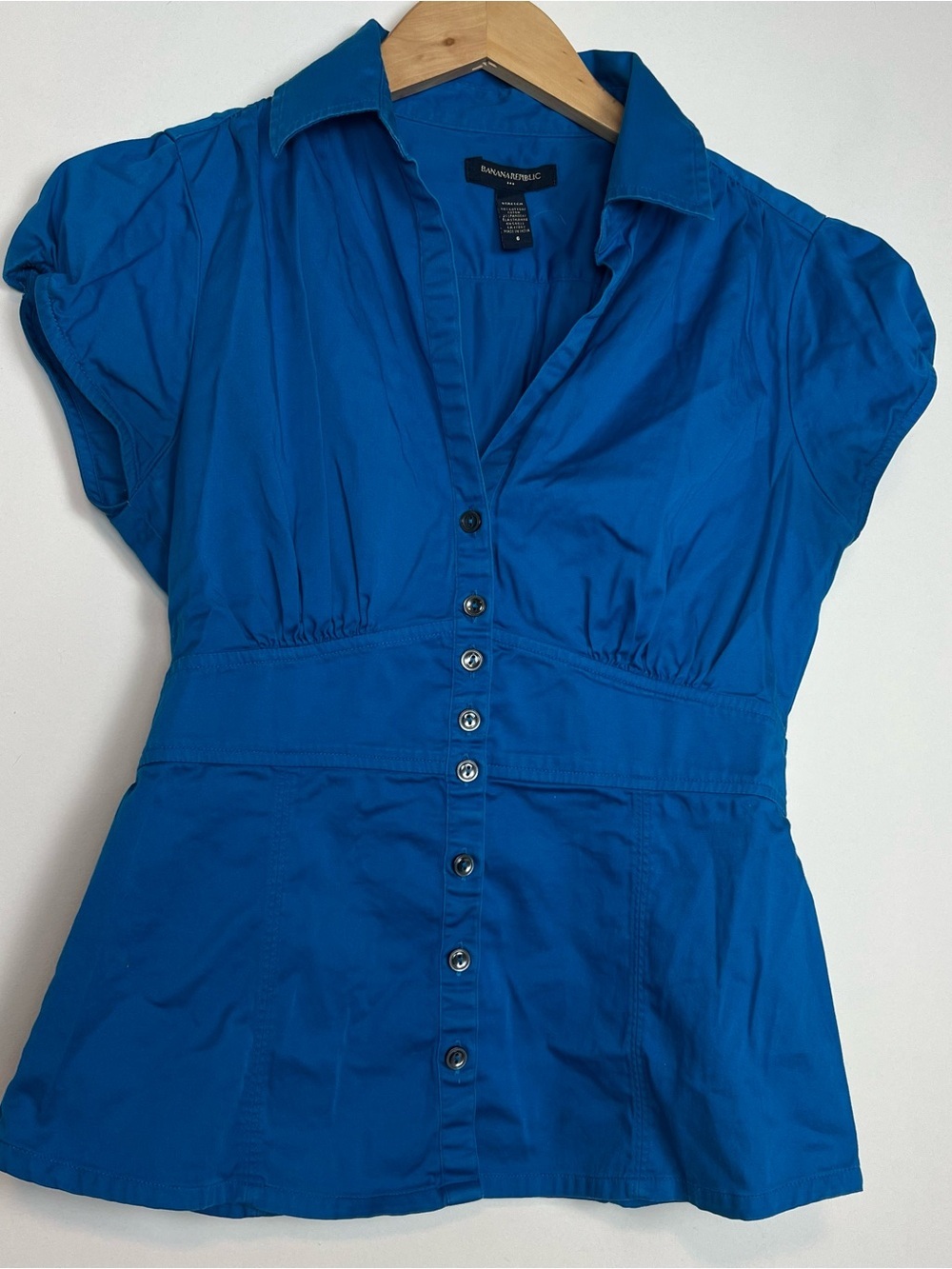Banana Republic Women's Royal Blue Short Sleeve Button-Front Top